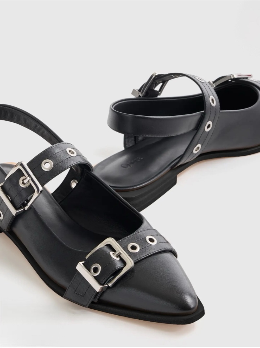 Quince Italian Leather Bold Buckle Slingback Flat NIB - Picture 3 of 10